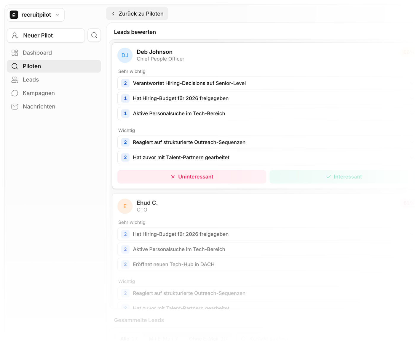 recruitpilot product interface, decision-maker identification